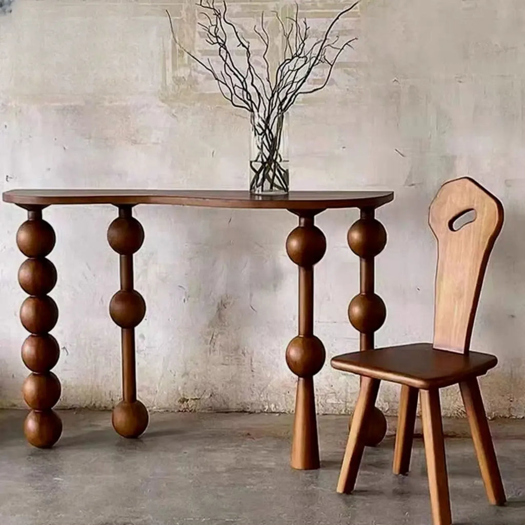Artistic Walnut Wood Turned Leg Entry Console Table