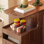 Rotating Brown Wood Rectangle Wheeled Side Table with Drawer