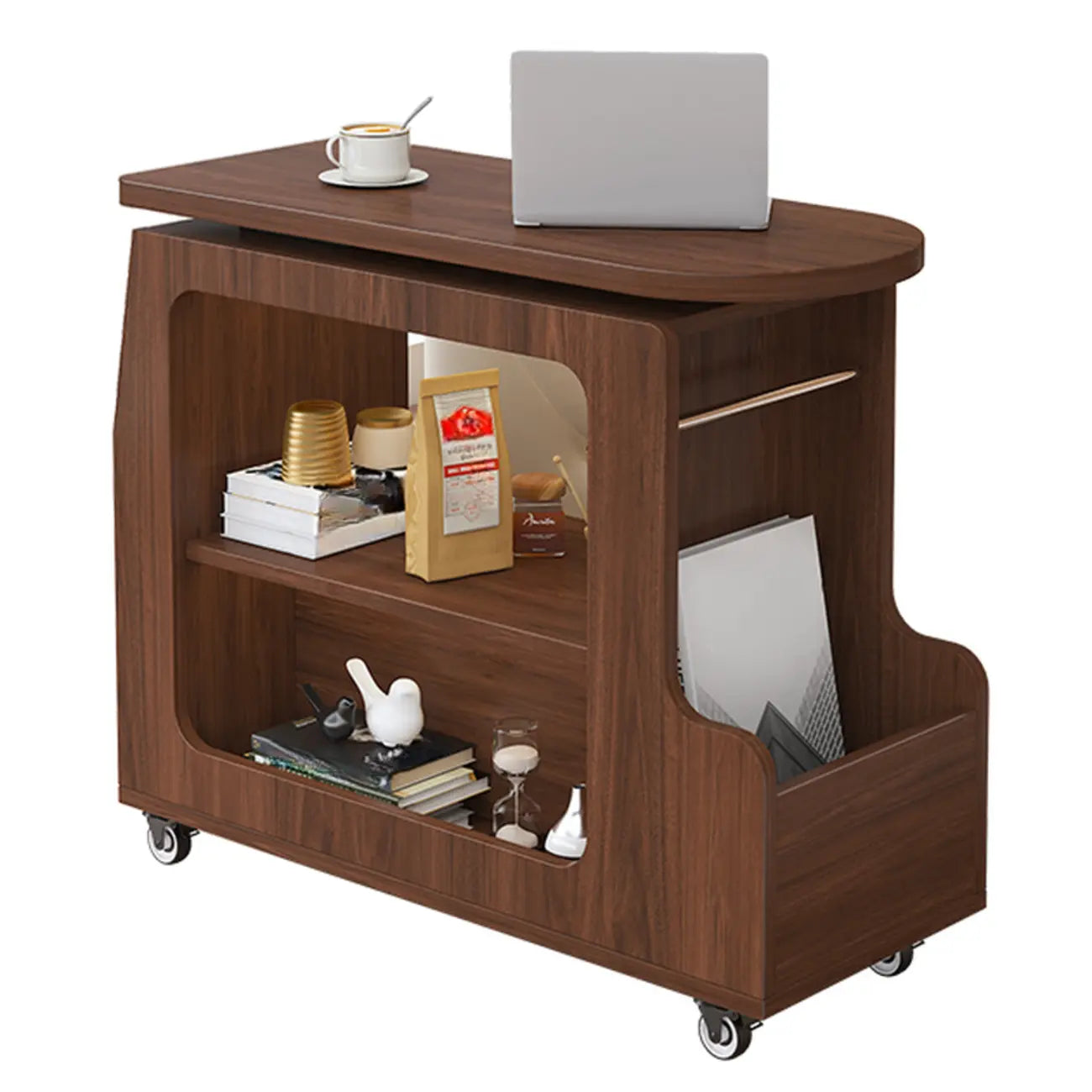 Versatile Modern Brown Half-circle Wheeled Side Table