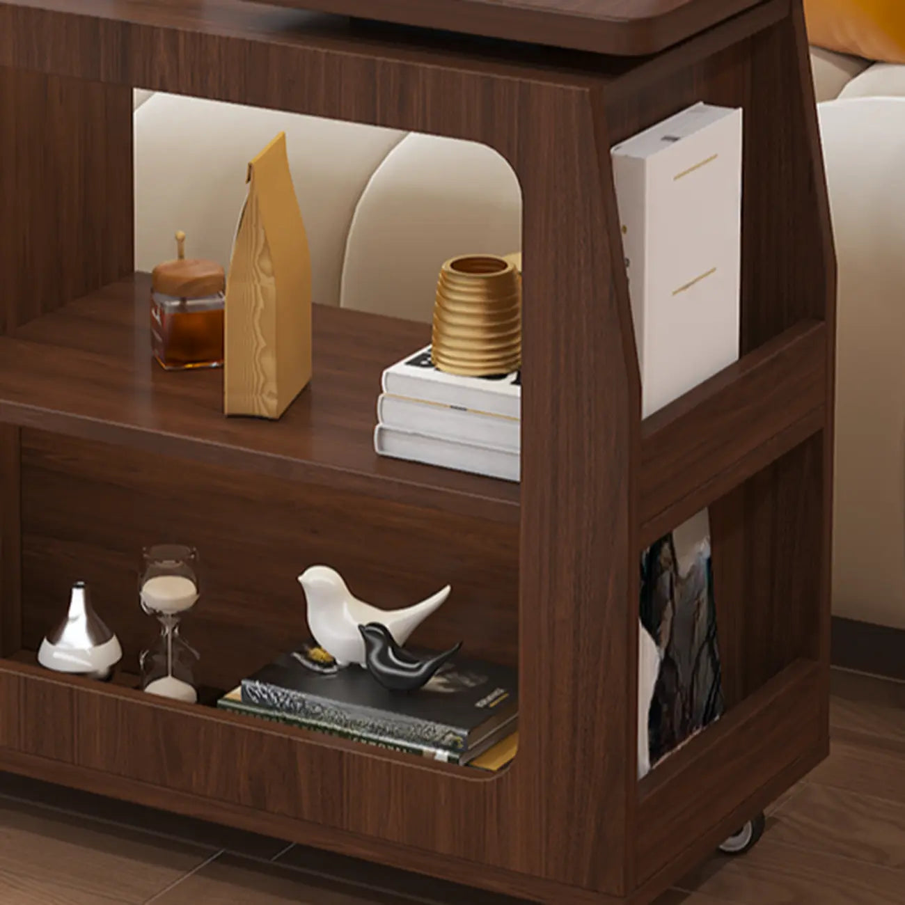 Versatile Modern Brown Half-circle Wheeled Side Table
