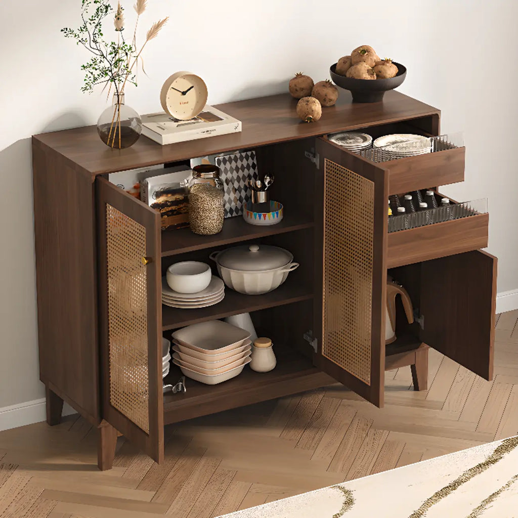 Minimalist Adjustable Shelves Rattan Sideboard with Drawers