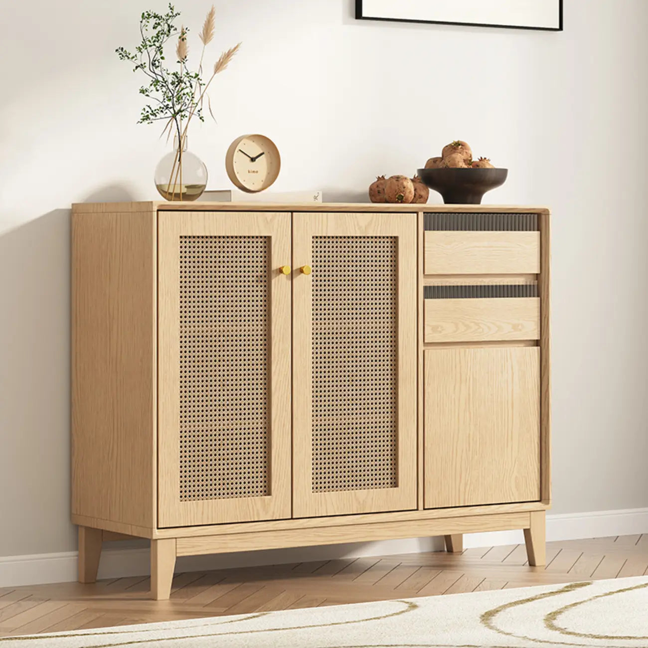 Minimalist Adjustable Shelves Rattan Sideboard with Drawers