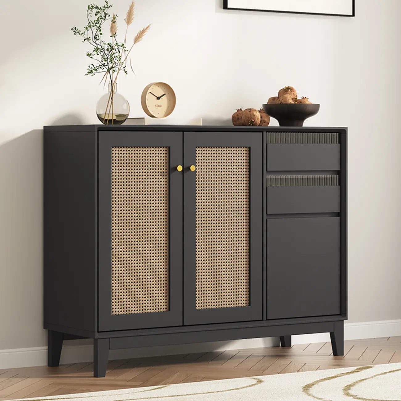 Minimalist Adjustable Shelves Rattan Sideboard with Drawers
