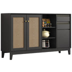Minimalist Adjustable Shelves Rattan Sideboard with Drawers
