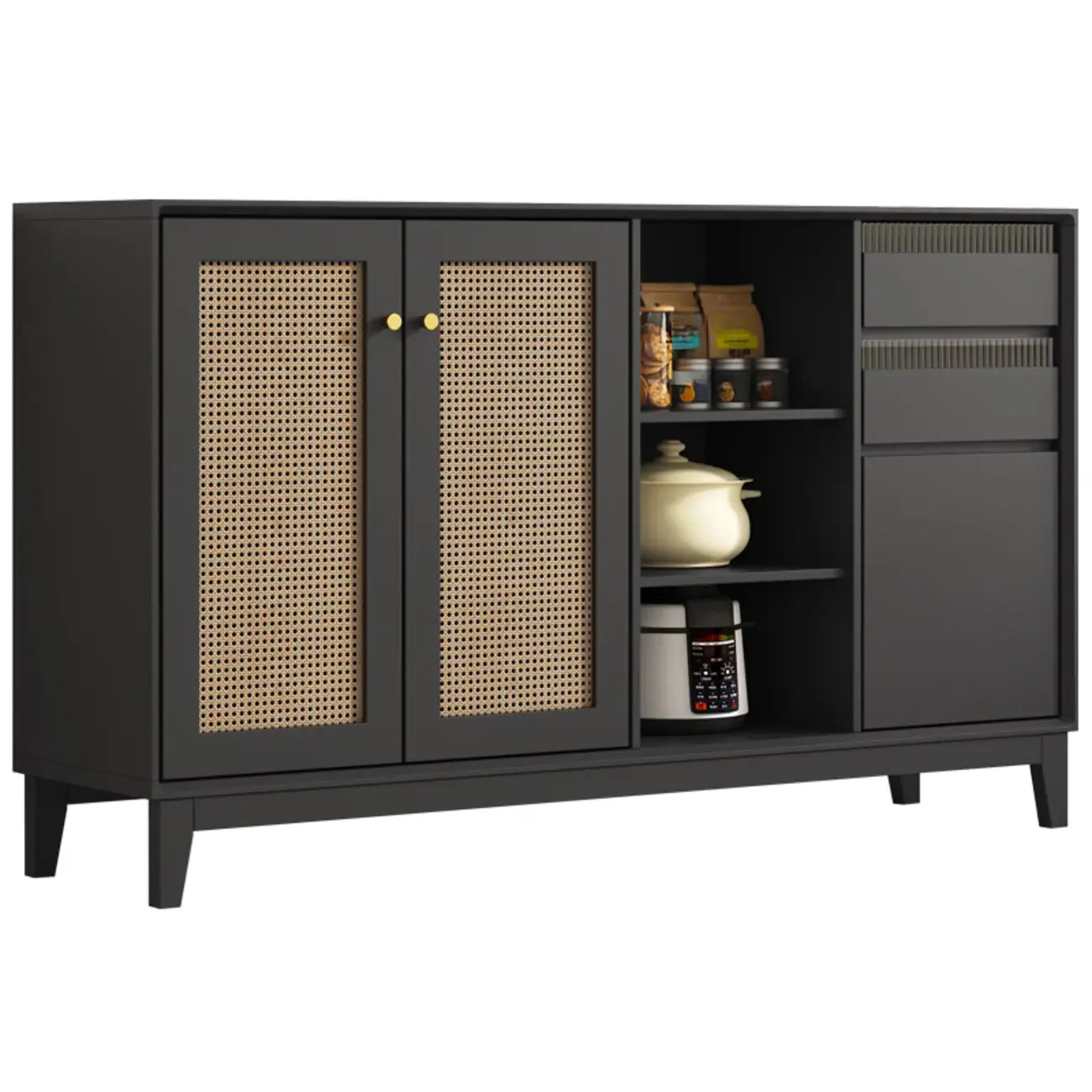 Minimalist Adjustable Shelves Rattan Sideboard with Drawers