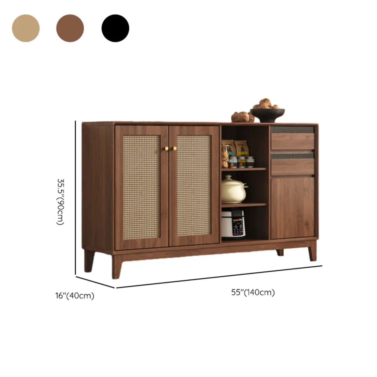 Minimalist Adjustable Shelves Rattan Sideboard with Drawers