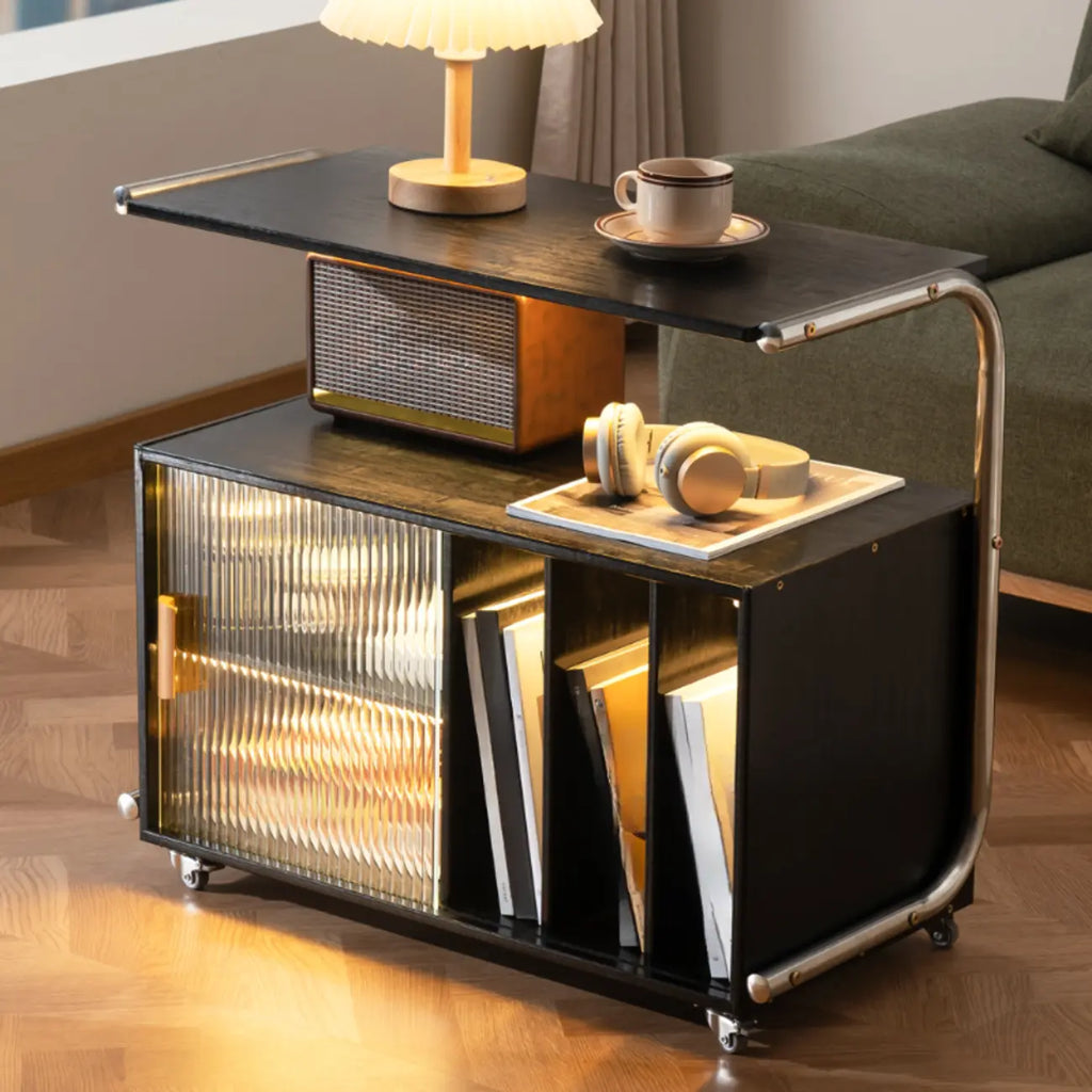 Flexible Wooden Metal Mobile Side Table with Storage