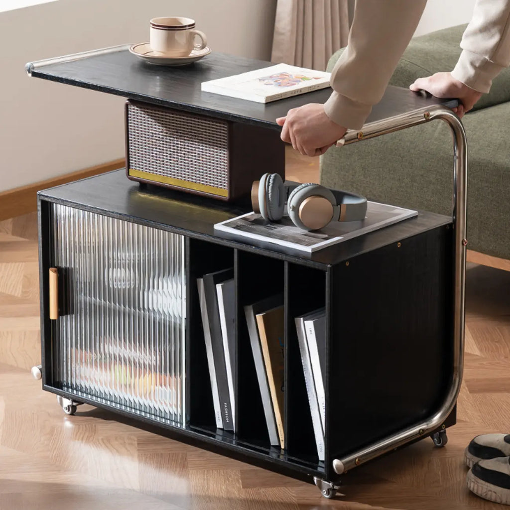 Flexible Wooden Metal Mobile Side Table with Storage