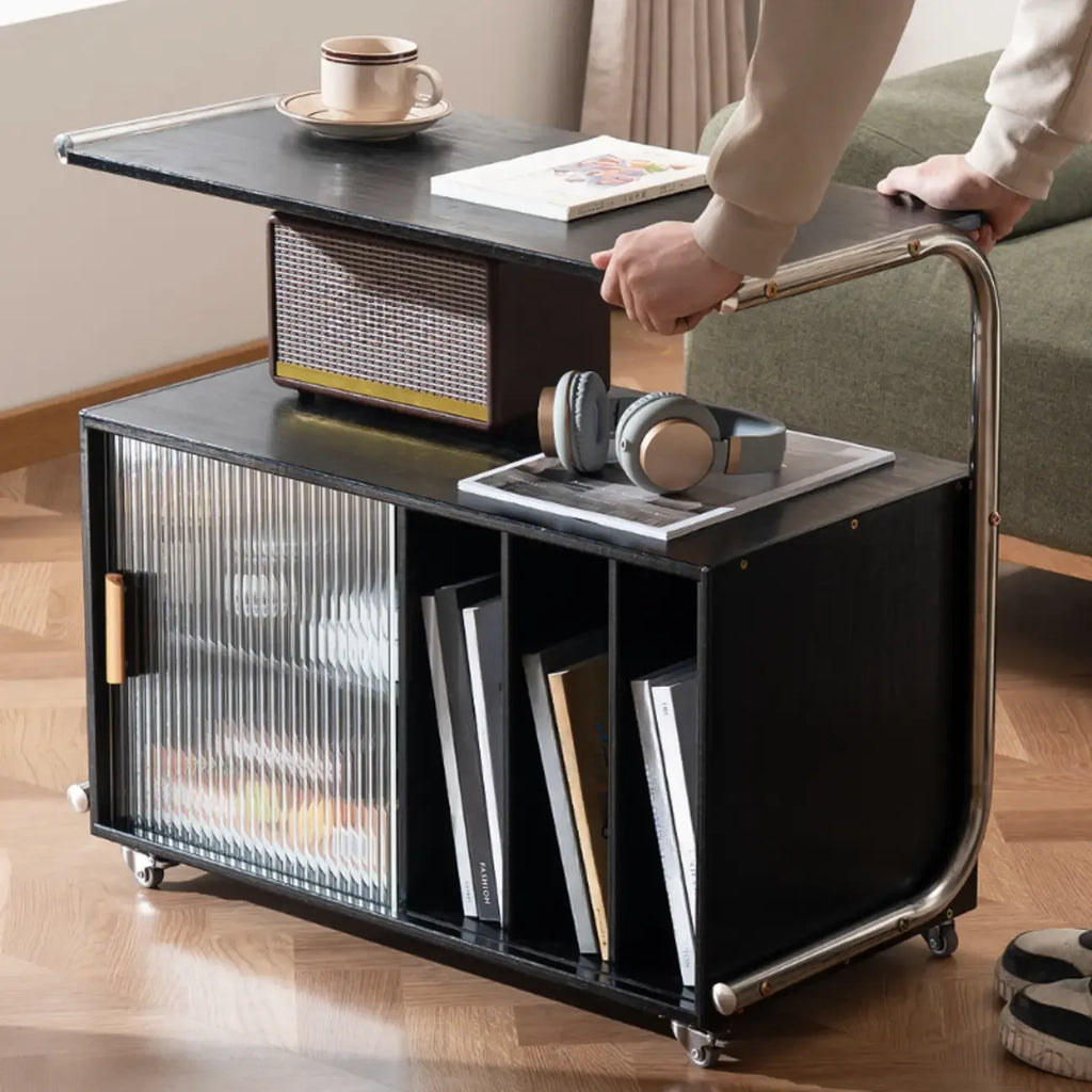 Flexible Wooden Metal Mobile Side Table with Storage