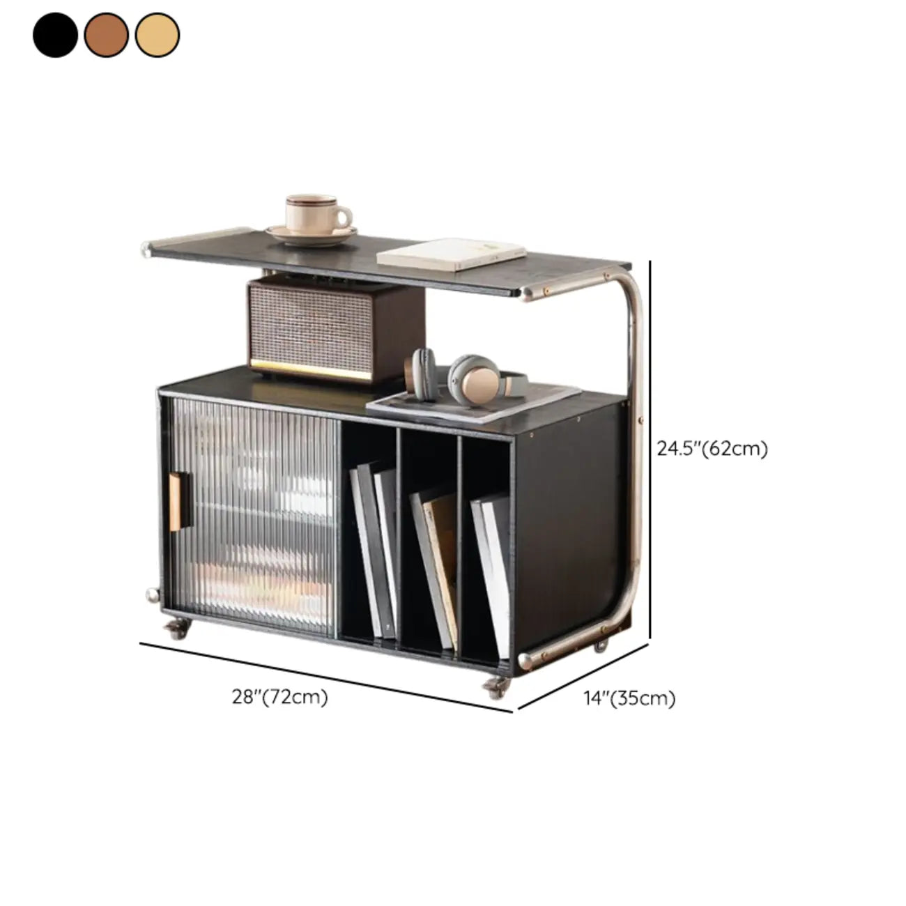Flexible Wooden Metal Mobile Side Table with Storage