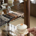 Wooden Tabletop Display Cabinet Glass Doors