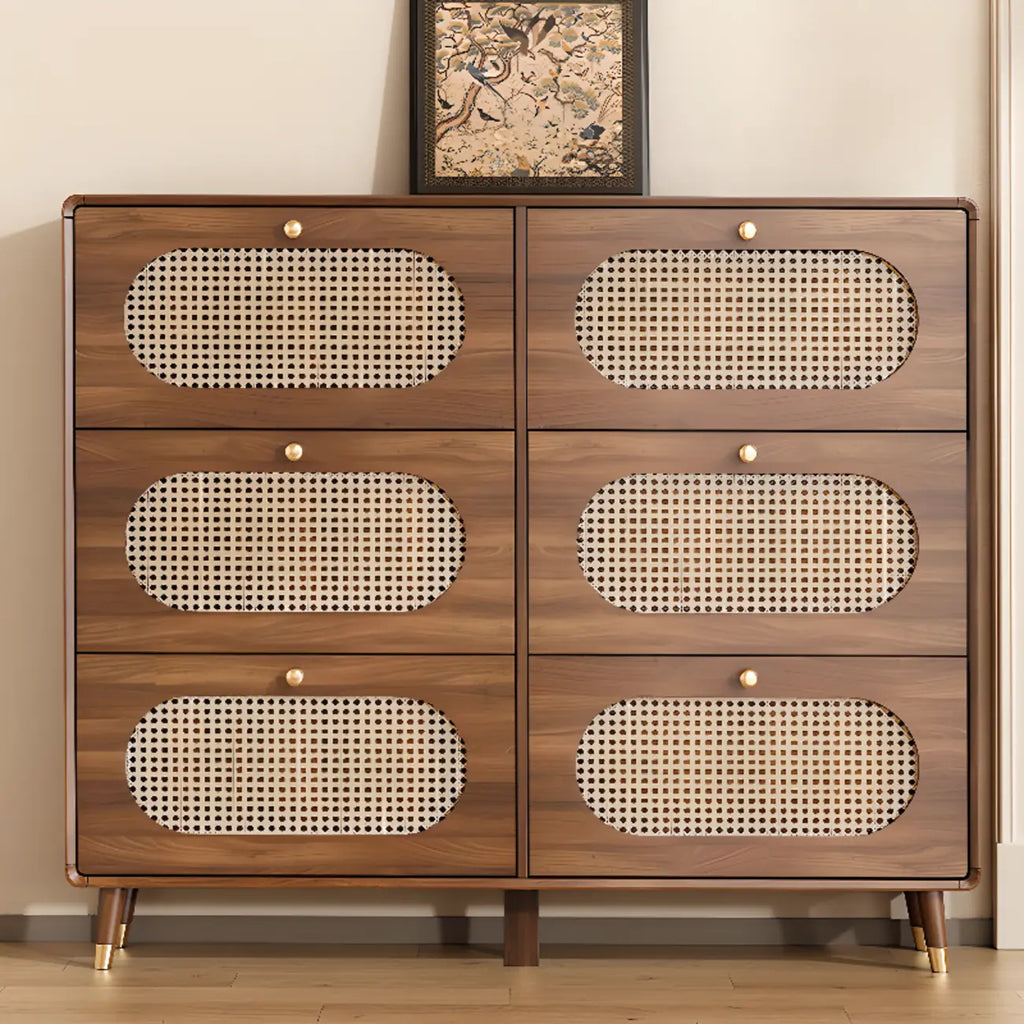 Bohemian Slim Brown Drop-Front Wood Shoe Cabinet
