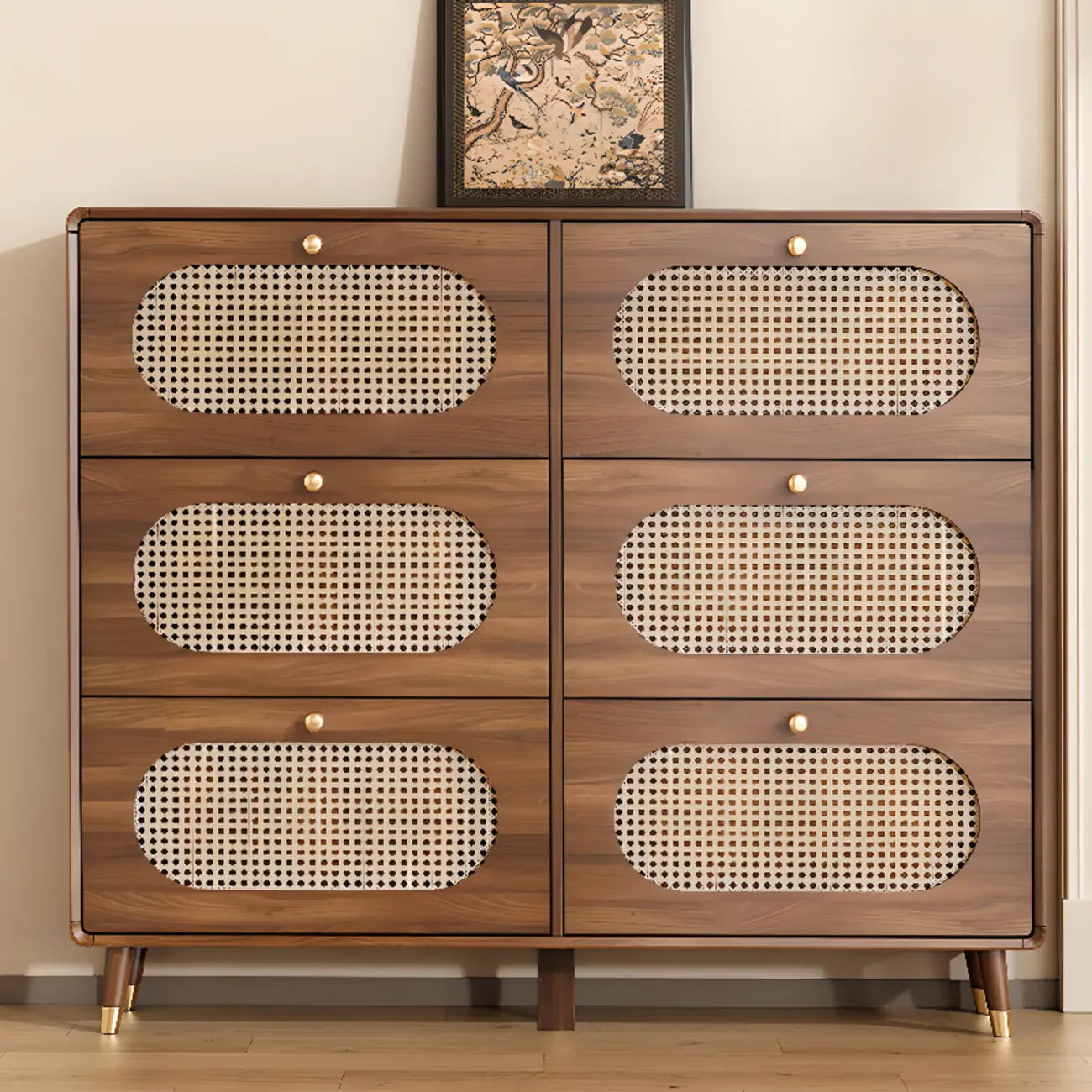 Bohemian Slim Brown Drop-Front Wood Shoe Cabinet