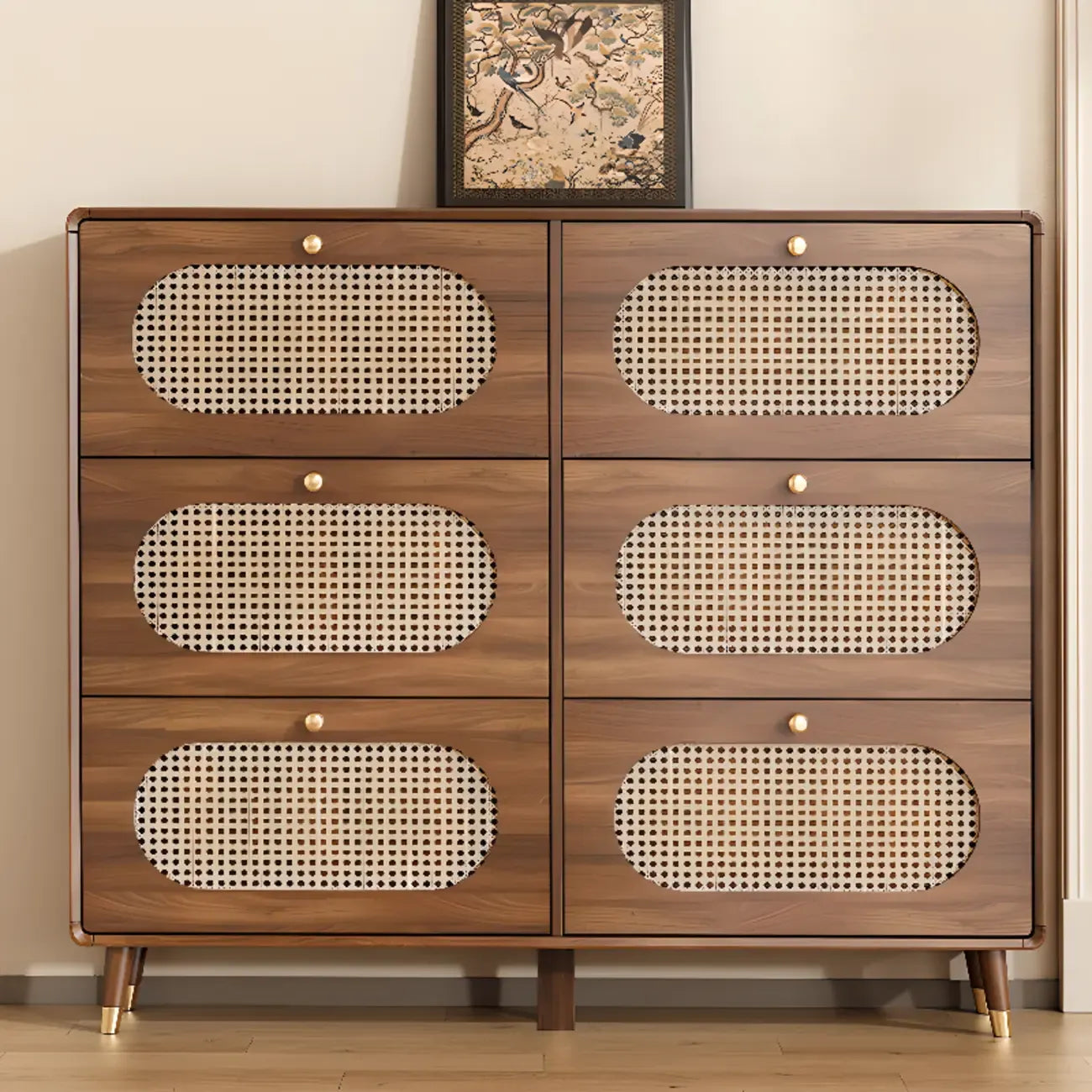 Bohemian Slim Brown Drop-Front Wood Shoe Cabinet