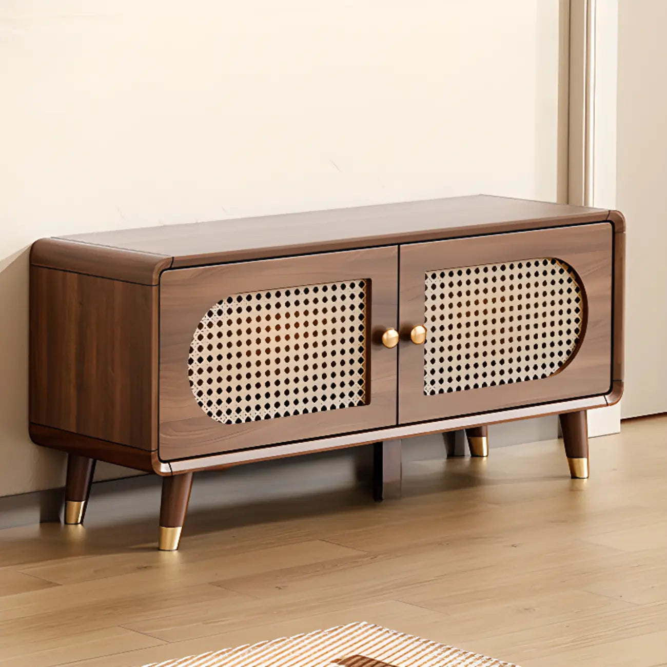 Bohemian Slim Brown Drop-Front Wood Shoe Cabinet