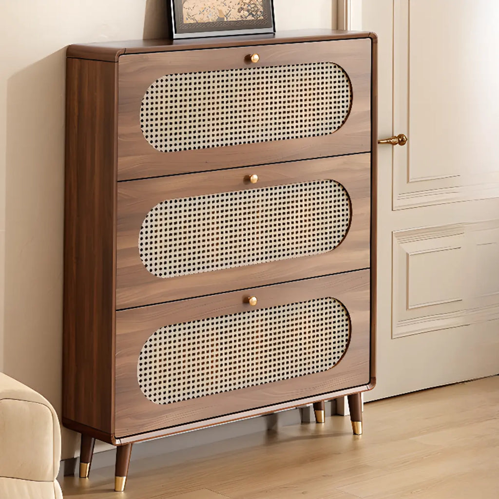 Bohemian Slim Brown Drop-Front Wood Shoe Cabinet