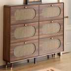 Bohemian Slim Brown Drop-Front Wood Shoe Cabinet