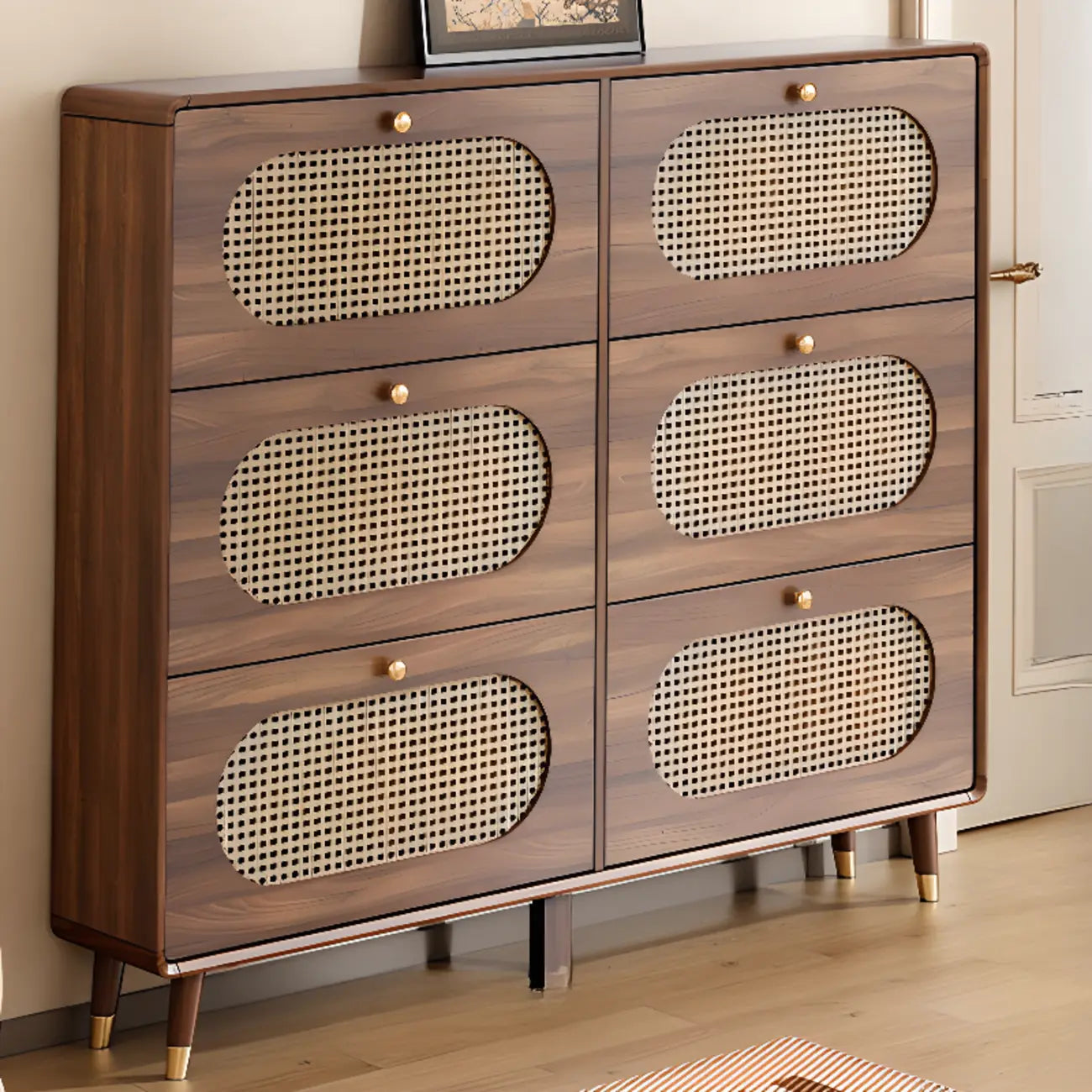 Bohemian Slim Brown Drop-Front Wood Shoe Cabinet