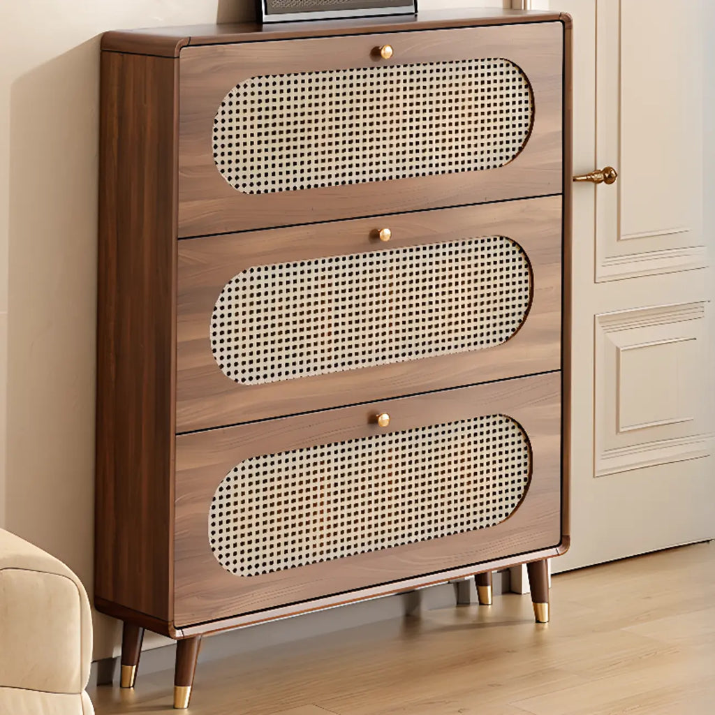 Bohemian Slim Brown Drop-Front Wood Shoe Cabinet