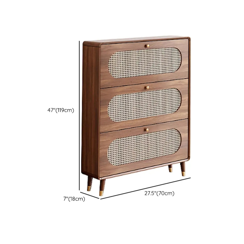 Bohemian Slim Brown Drop-Front Wood Shoe Cabinet