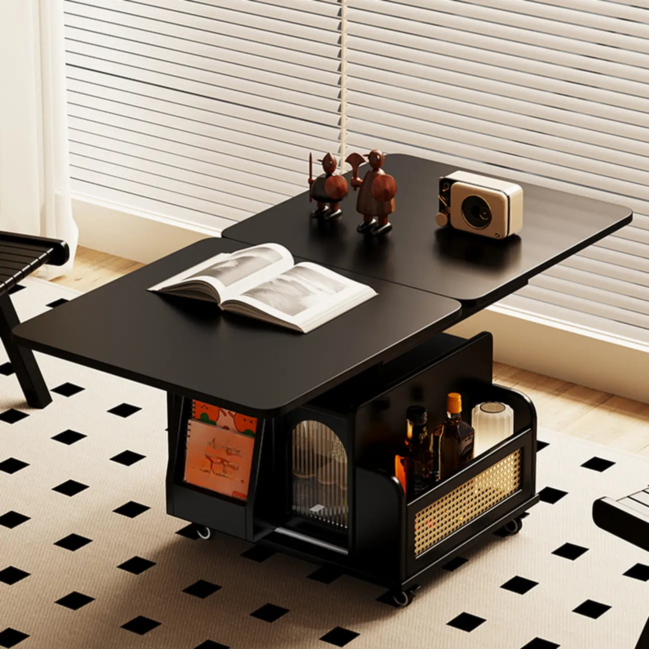 Square Extendable Wooden Wheeled Lift-Top Coffee Table