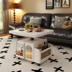 Square Extendable Wooden Wheeled Lift-Top Coffee Table