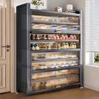 Adjustable Flip-up Door Gun Gray Metal Storage Shoe Rack