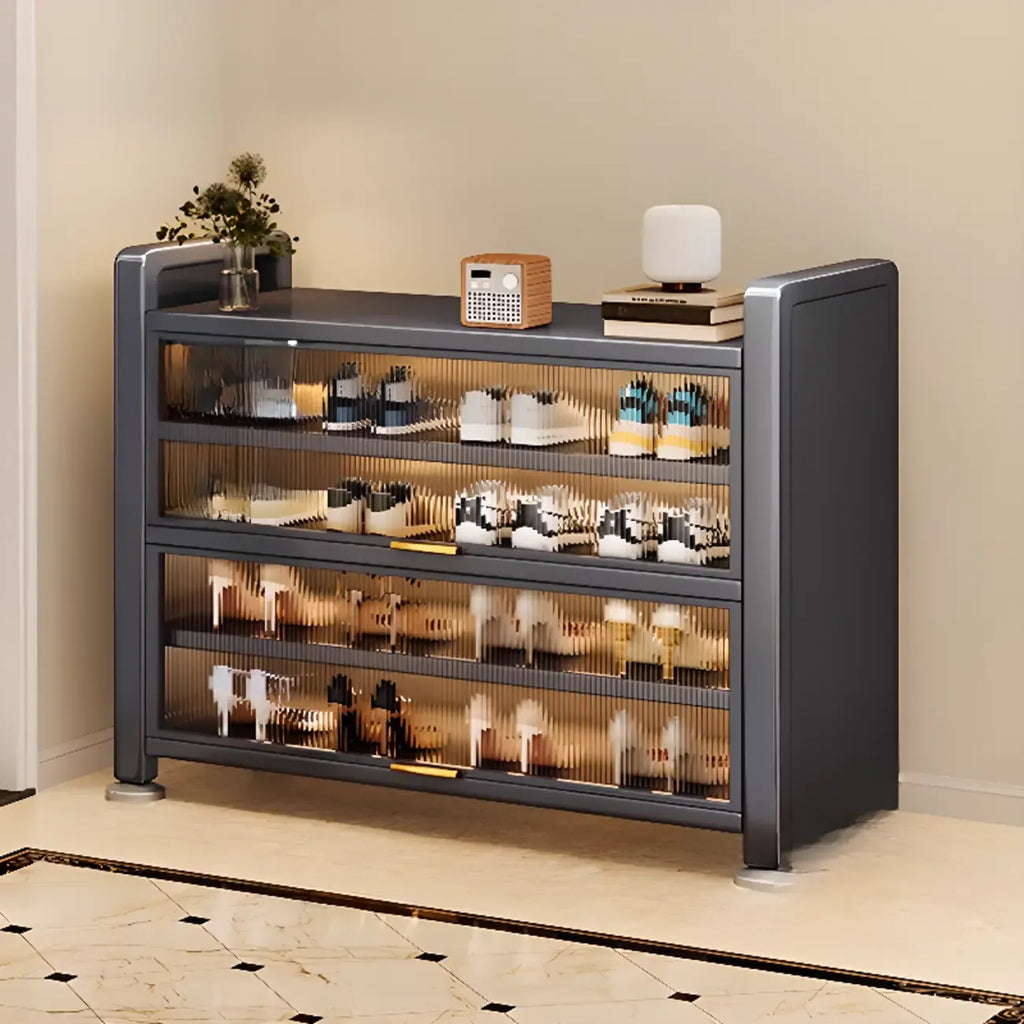 Adjustable Flip-up Door Gun Gray Metal Storage Shoe Rack