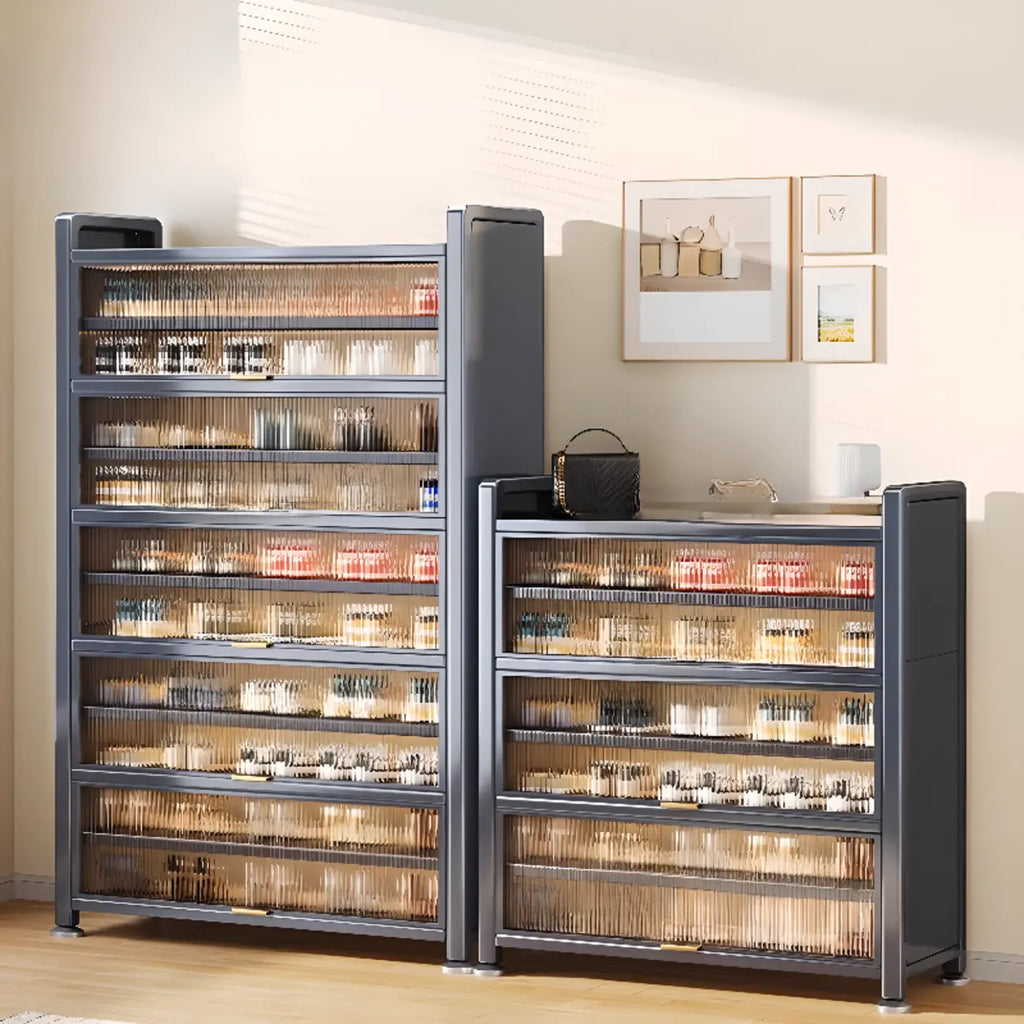 Adjustable Flip-up Door Gun Gray Metal Storage Shoe Rack