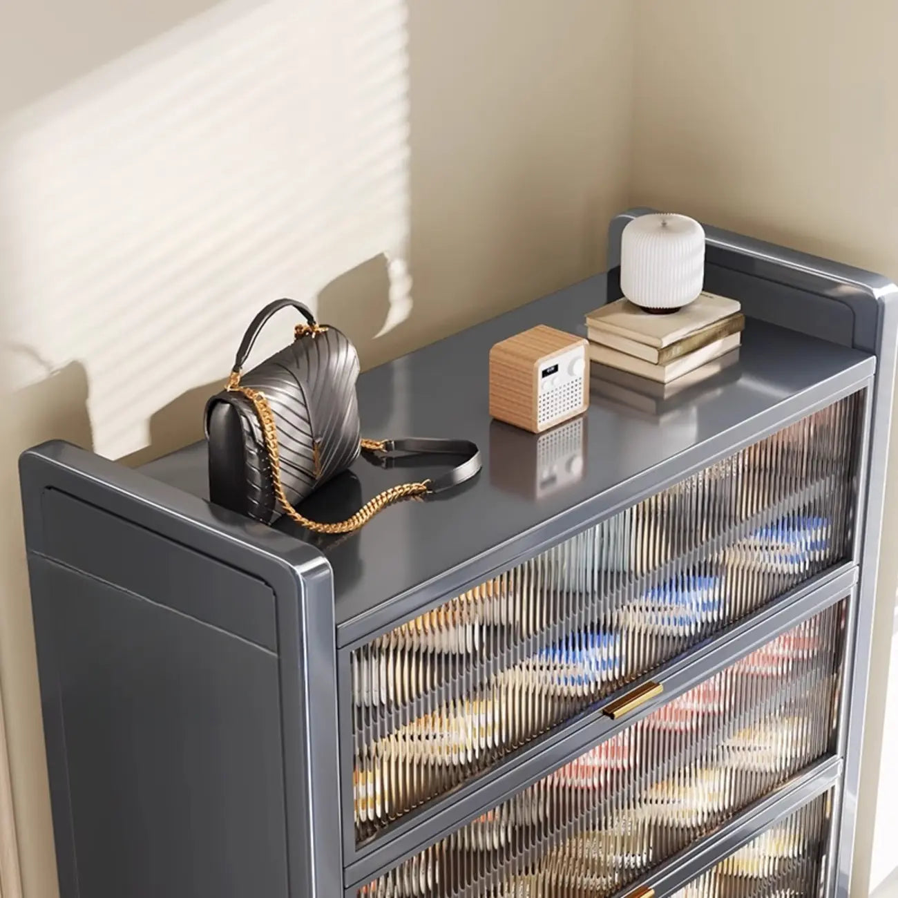 Adjustable Flip-up Door Gun Gray Metal Storage Shoe Rack