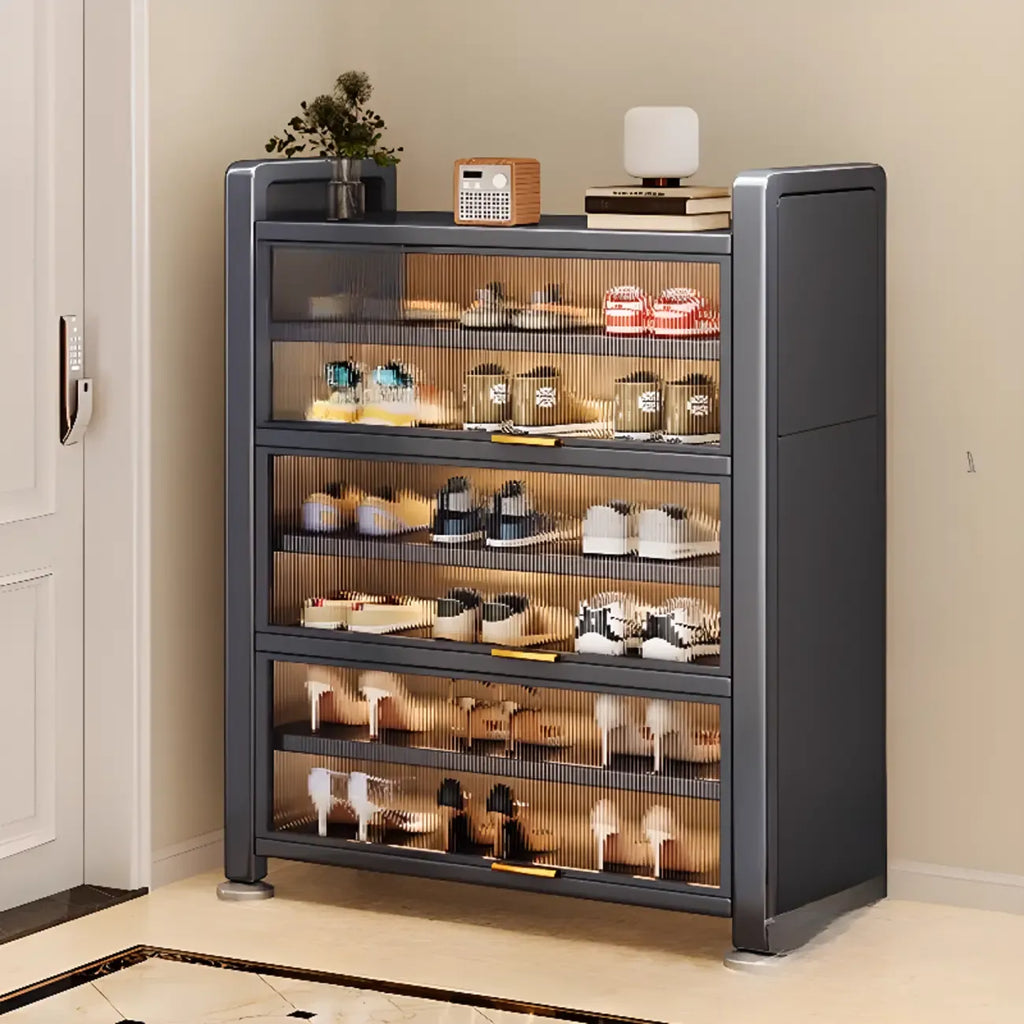 Adjustable Flip-up Door Gun Gray Metal Storage Shoe Rack