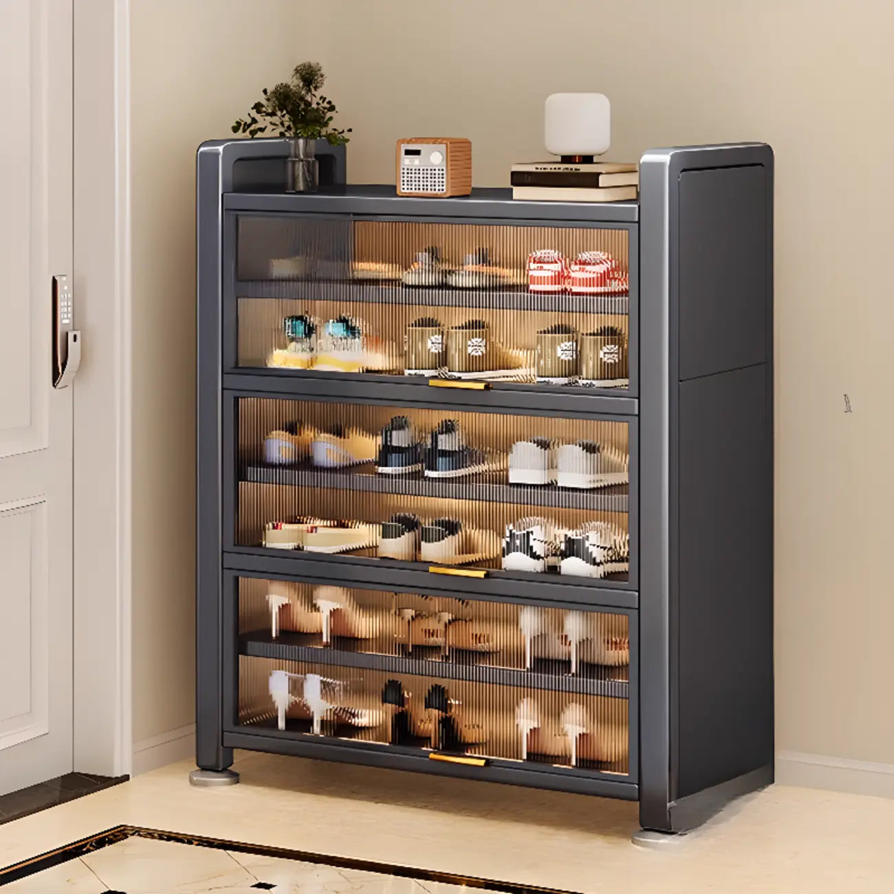 Adjustable Flip-up Door Gun Gray Metal Storage Shoe Rack