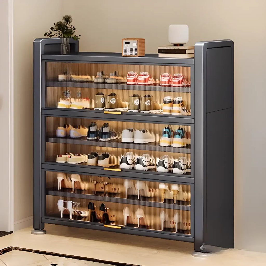 Adjustable Flip-up Door Gun Gray Metal Storage Shoe Rack