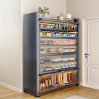Adjustable Flip-up Door Gun Gray Metal Storage Shoe Rack