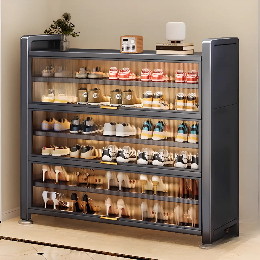 Adjustable Flip-up Door Gun Gray Metal Storage Shoe Rack