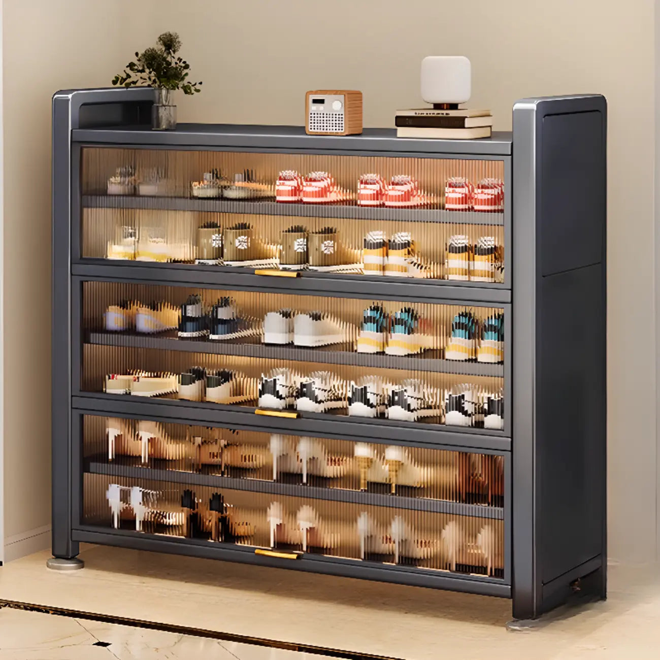Adjustable Flip-up Door Gun Gray Metal Storage Shoe Rack