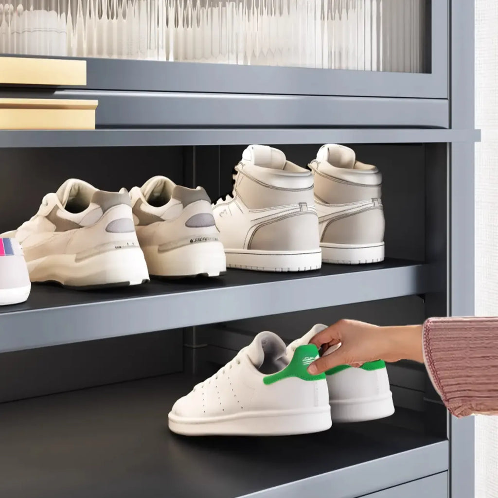 Adjustable Flip-up Door Gun Gray Metal Storage Shoe Rack