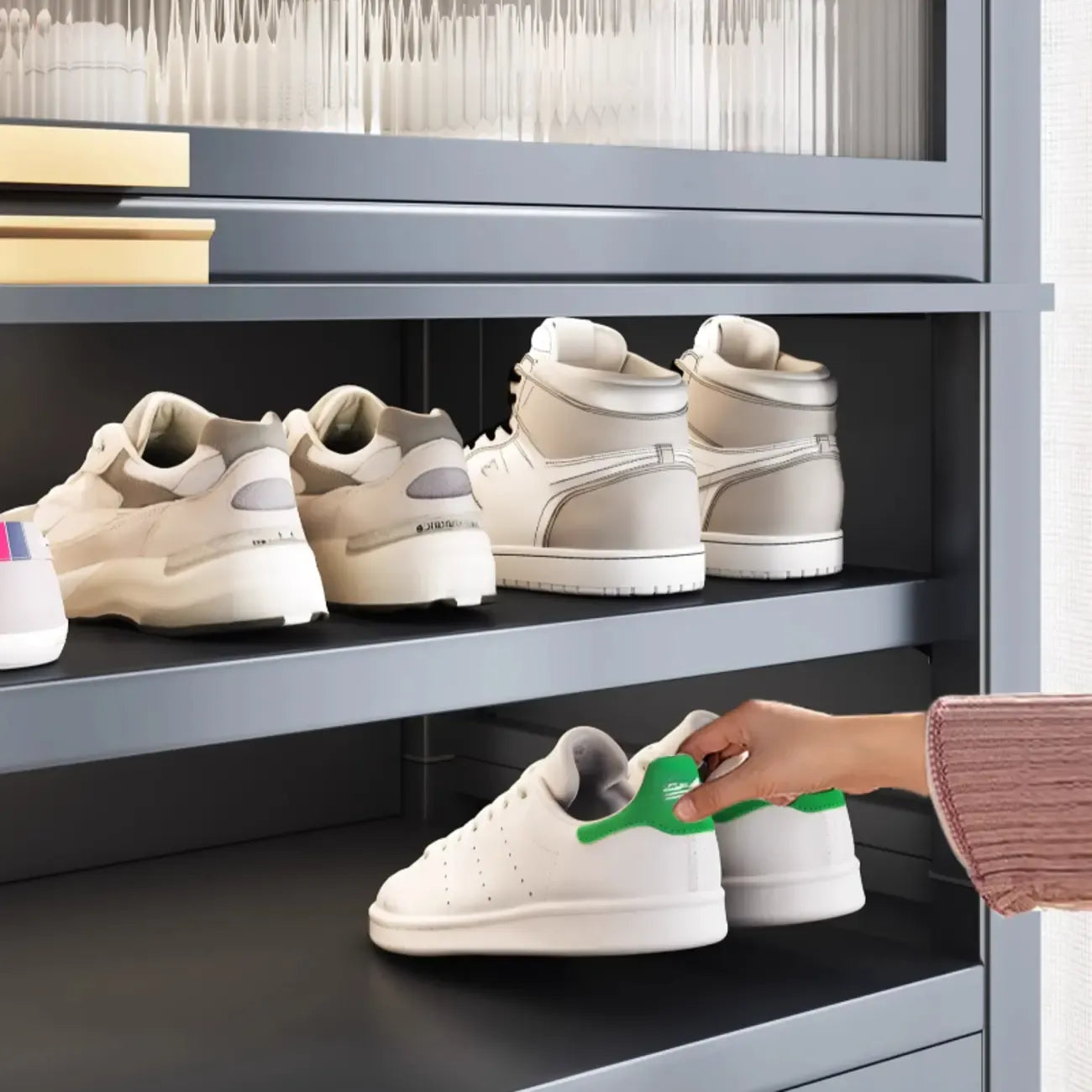 Adjustable Flip-up Door Gun Gray Metal Storage Shoe Rack
