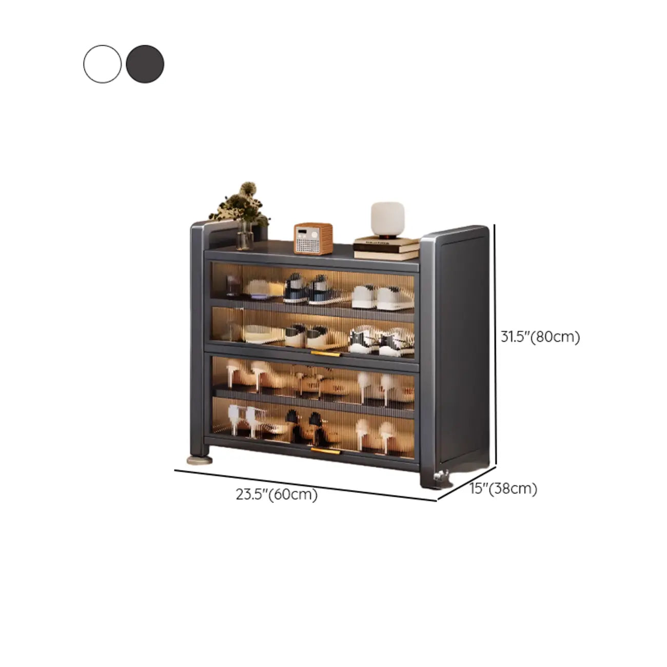 Adjustable Flip-up Door Gun Gray Metal Storage Shoe Rack