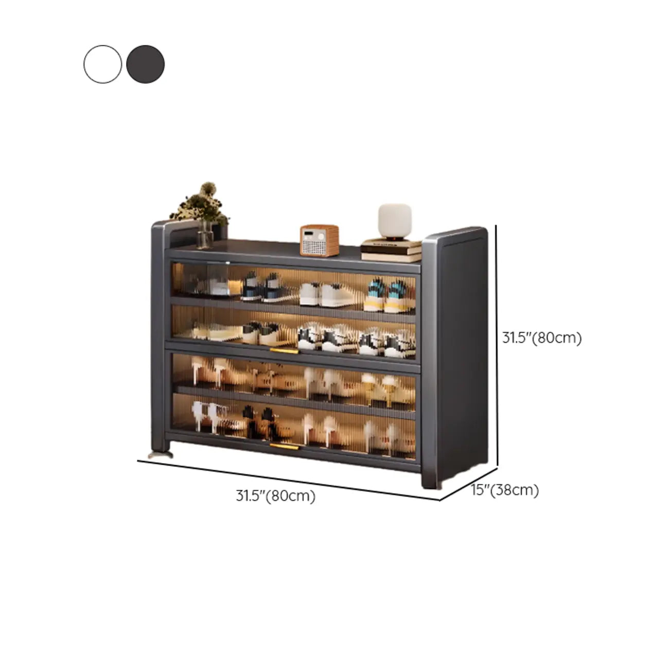 Adjustable Flip-up Door Gun Gray Metal Storage Shoe Rack