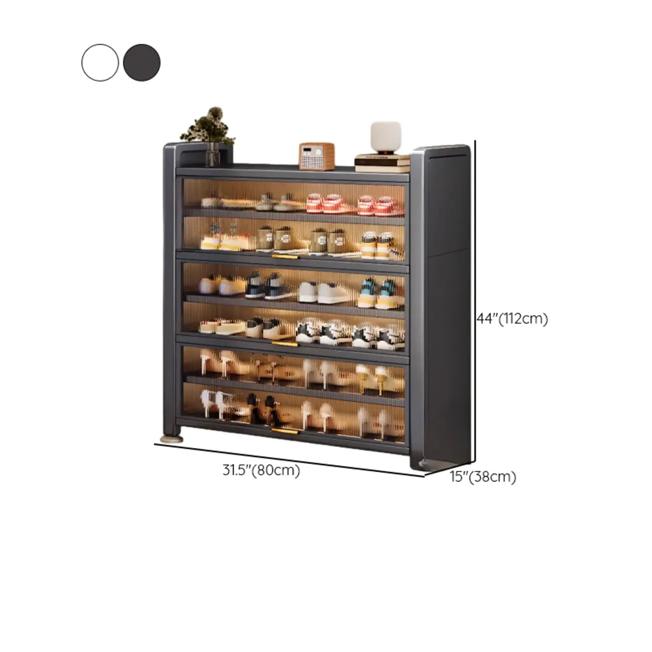 Adjustable Flip-up Door Gun Gray Metal Storage Shoe Rack