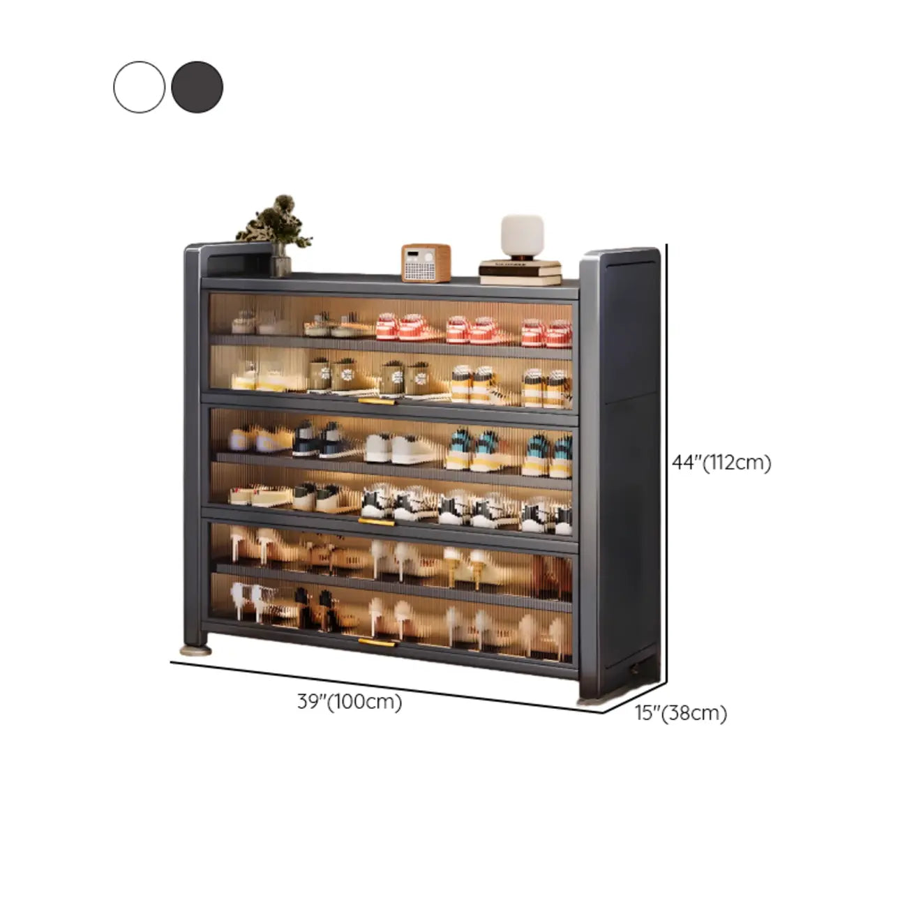 Adjustable Flip-up Door Gun Gray Metal Storage Shoe Rack