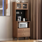 Compact Wooden Brown 2-Drawer Tall Sideboard with Hutch