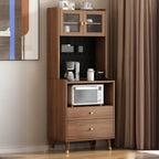 Compact Wooden Brown 2-Drawer Tall Sideboard with Hutch