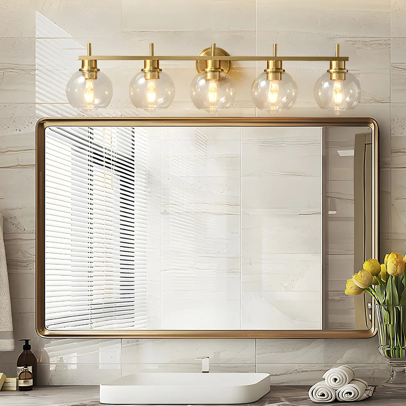 Brass Globe Vanity Light Modern Style for Bathroom