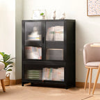 Bamboo Modern Black Vertical Bookcase with Acrylic Doors
