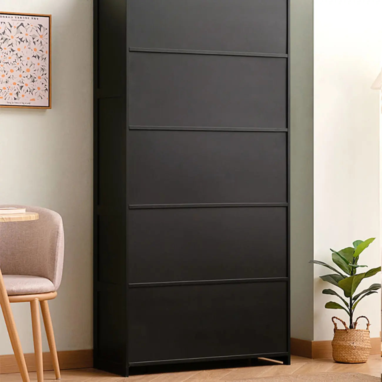 Bamboo Modern Black Vertical Bookcase with Acrylic Doors