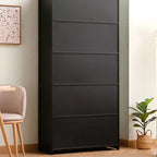 Bamboo Modern Black Vertical Bookcase with Acrylic Doors