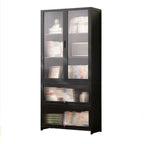 Bamboo Modern Black Vertical Bookcase with Acrylic Doors
