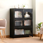 Bamboo Modern Black Vertical Bookcase with Acrylic Doors